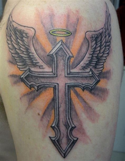 angel tattoo with cross